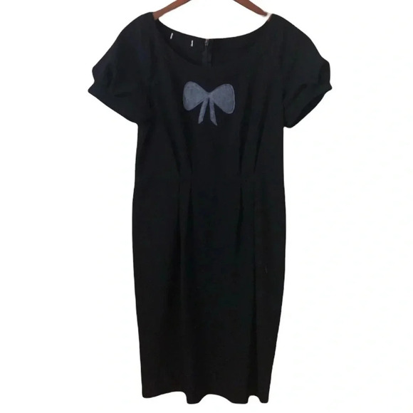 vintage Retro coquette Black & white bow Twee poof sleeves dress tea length midi - Picture 1 of 6